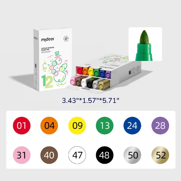 Set de markere acrilice cu vârf rotund, 12 culori 2