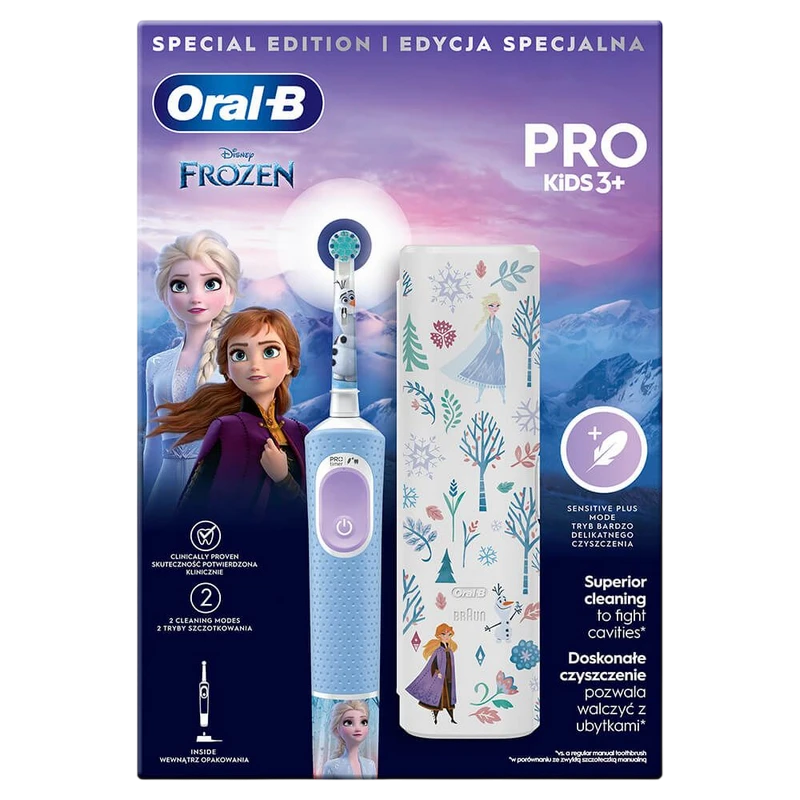Электрическая зубная щетка braun oral-b vitality pro kids frozen, голубой 2