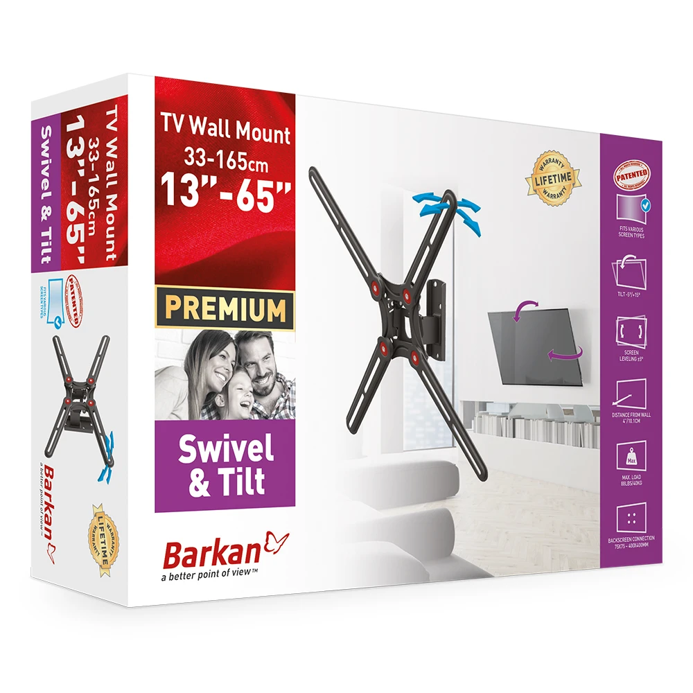 Настенное крепление для телевизора barkan bm320, чёрный 5