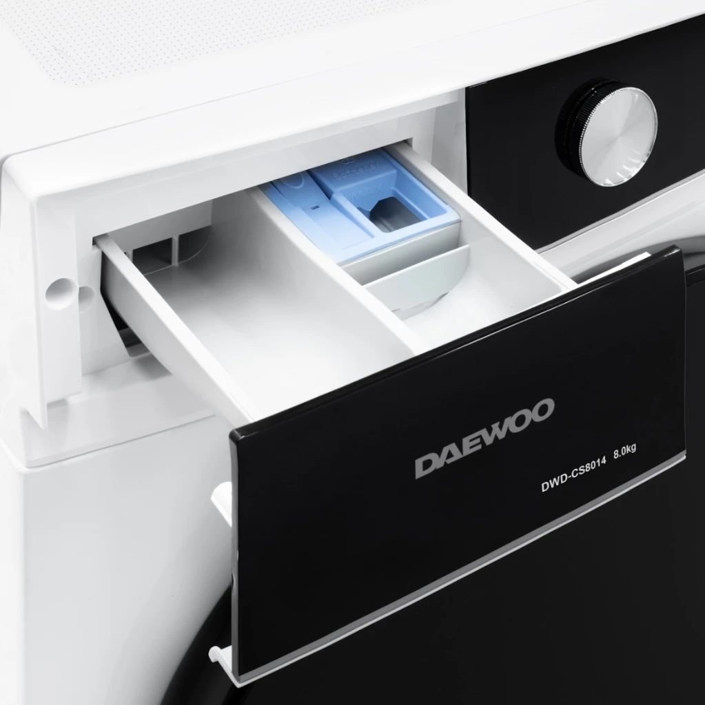 Masina de spalat rufe daewoo dwd-cs8014,  8 kg / 1400rpm, 48cm, clasa a, motor inverter, display, panou negru + usa dubla neagra, 16 program, alb 3