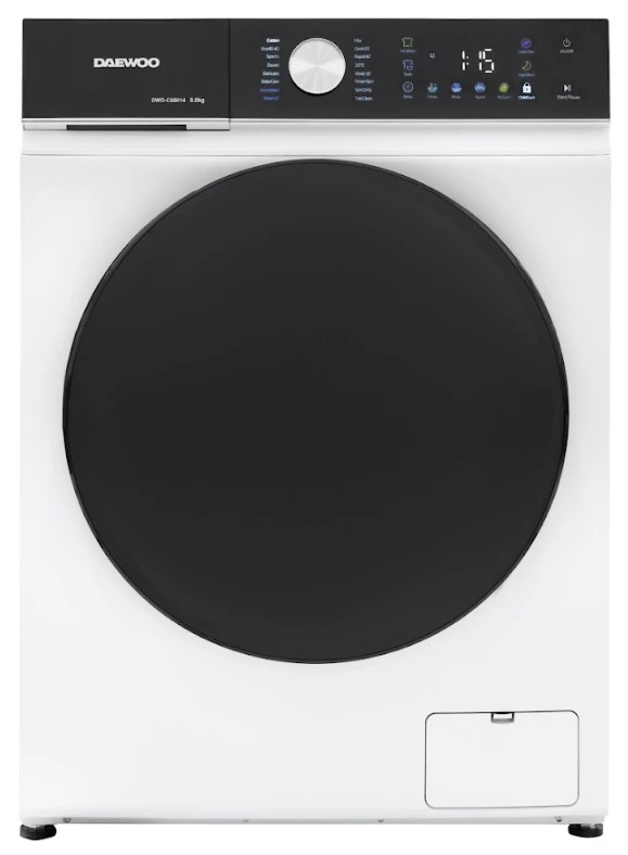 Masina de spalat rufe daewoo dwd-cs8014,  8 kg / 1400rpm, 48cm, clasa a, motor inverter, display, panou negru + usa dubla neagra, 16 program, alb 5