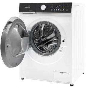 Masina de spalat rufe daewoo dwd-cs8014,  8 kg / 1400rpm, 48cm, clasa a, motor inverter, display, panou negru + usa dubla neagra, 16 program, alb