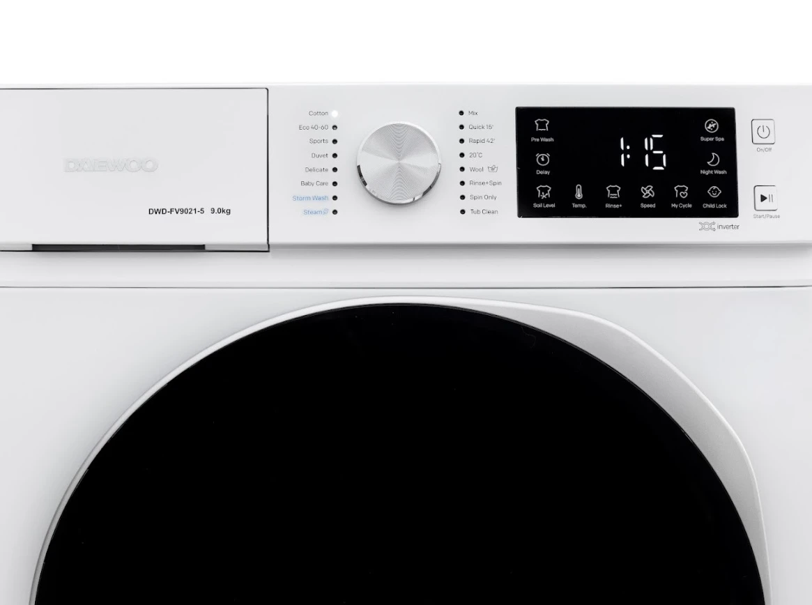 Masina de spalat rufe daewoo dwd-fv9021-5,  9 kg / 1400rpm, 60cm, clasa a, motor inverter, display, usa dubla neagra, 16 program, alb 6