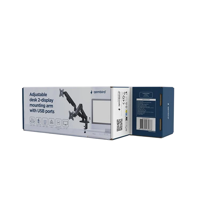 Настольный кронштейн для монитора gembird ma-da2u-01, черный 2