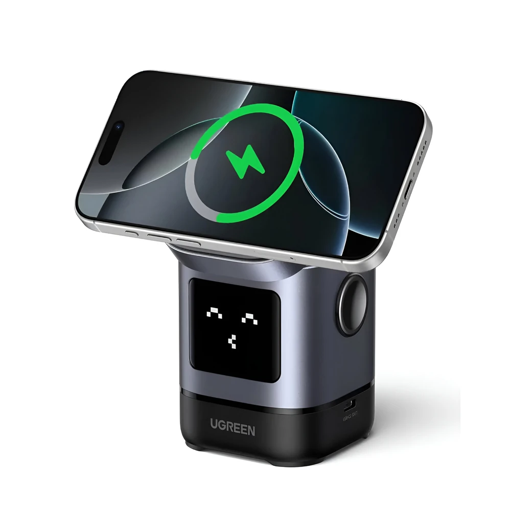 Ugreen uno 2-в-1 магнитное беспроводное зарядное устройство 15w, серый 2