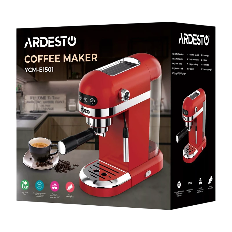 Кофеварка рожковая ardesto ycm-e1501, 1350вт, красный 11