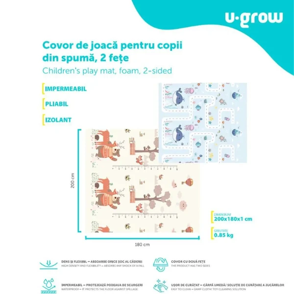 Covoras educativ cu 2 fete din spumă, 200 x 180 x 1 cm 9