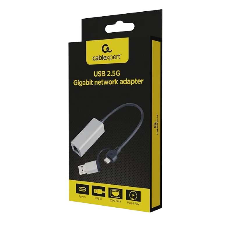 Сетевой адаптер cablexpert a-usb3ac-lan2g-01, usb type-a (m) - usb type-c (f), 0,15м, серый 2