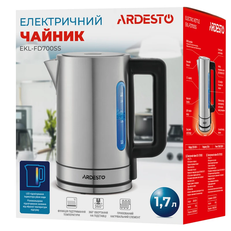 Электрочайник ardesto ekl-fd700ss, нержавеющая сталь 4