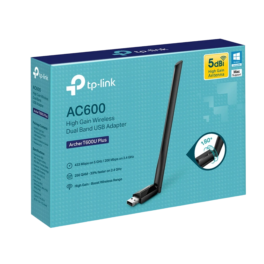 Usb aдаптер tp-link archer t600u plus, чёрный 4
