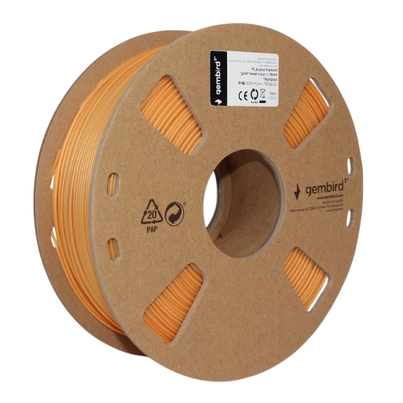 Нить для 3d-принтера gembird 3dp-pla+1.75-02-gl, pla+, золотой, 1.75 мм, 1кг 3