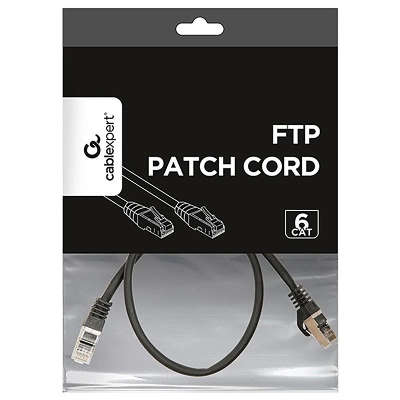 Патч-корд cablexpert pp6-0.5m/bk, cat6 ftp , 0,5м, чёрный 6