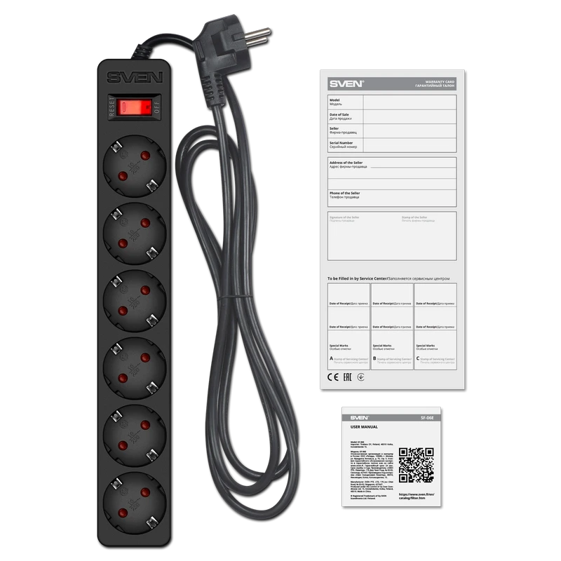 Prelungitor electric sven sf-06e, 6 prize, 3m, negru 4