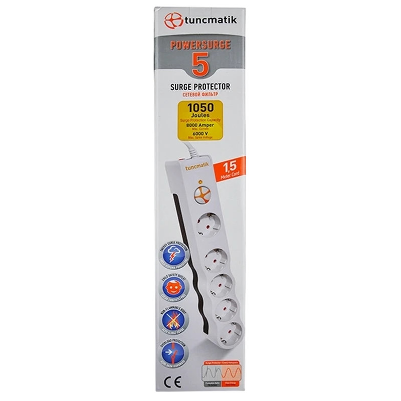 Prelungitor electric tuncmatik tsk6134, 5 prize, 1,5m, alb 2