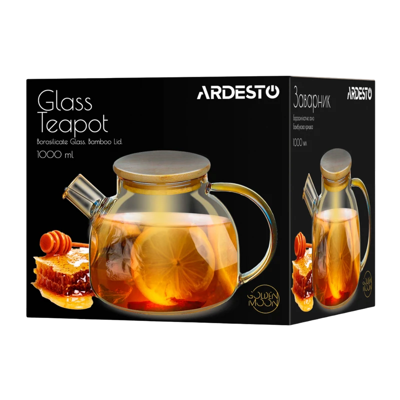 Заварочный чайник ardesto ar3010gbg, 1л, прозрачный | золотой 2