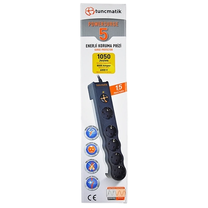 Prelungitor electric tuncmatik tsk6136, 5 prize, 1,5m, negru 2