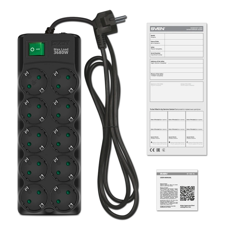 Prelungitor electric sven sf-10e-16, 10 prize, 3m, negru 3