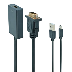 Видео/audio конвертер cablexpert a-vga-hdmi-01, vga d-sub + 3.5 mm jack - hdmi (f), 0,15м, чёрный