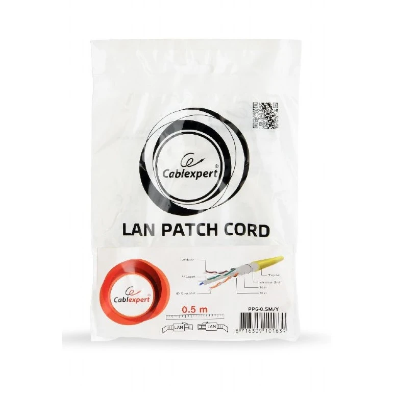 Патч-корд cablexpert pp6-1m/y, cat6 ftp , 1м, жёлтый 9