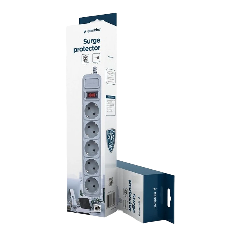 Сетевой фильтр gembird gmb spg3-b-6c, 5 розеток, 1,8 м, белый 5