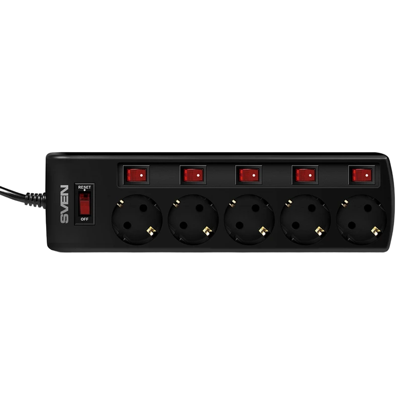 Сетевой фильтр sven sf-05pl, 5 розеток, 1,8м, чёрный 8