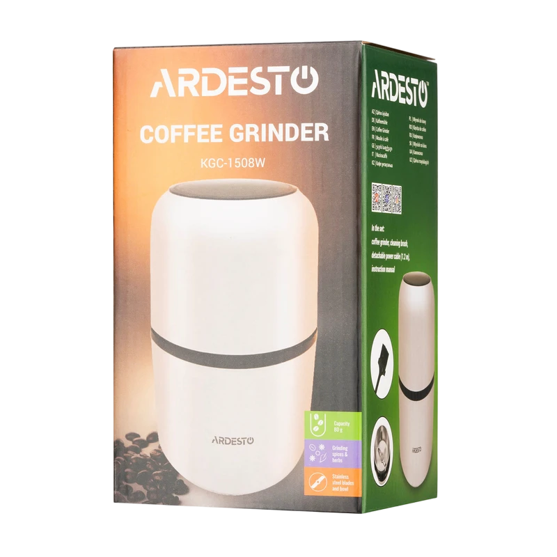 Кофемолка ardesto kgc-1508w, белый 7