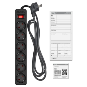 Prelungitor electric sven sf-06e, 6 prize, 1,8m, negru Thumbnail 5