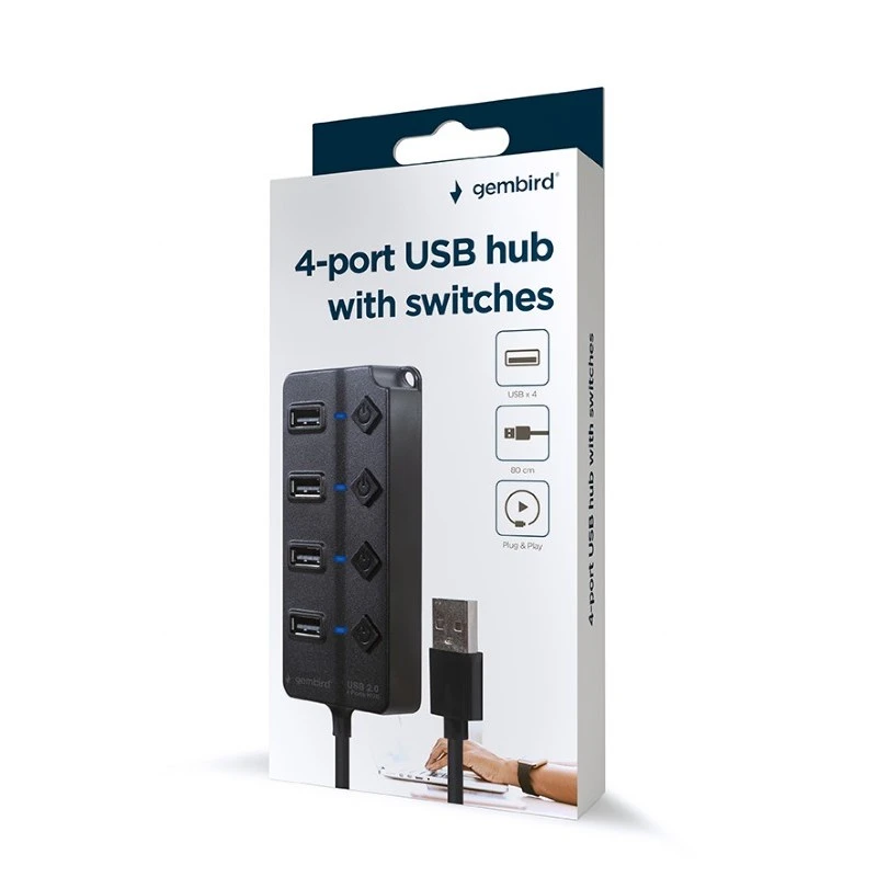 Usb-концентратор gembird uhb-u2p4p-01, чёрный 3