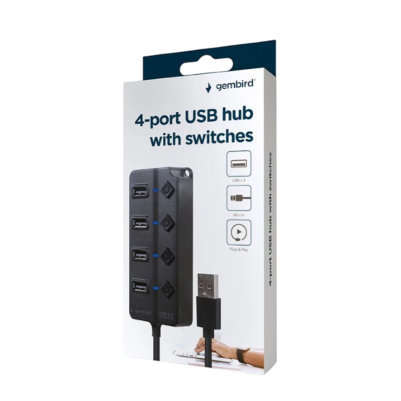 Usb-концентратор gembird uhb-u2p4p-01, чёрный 2