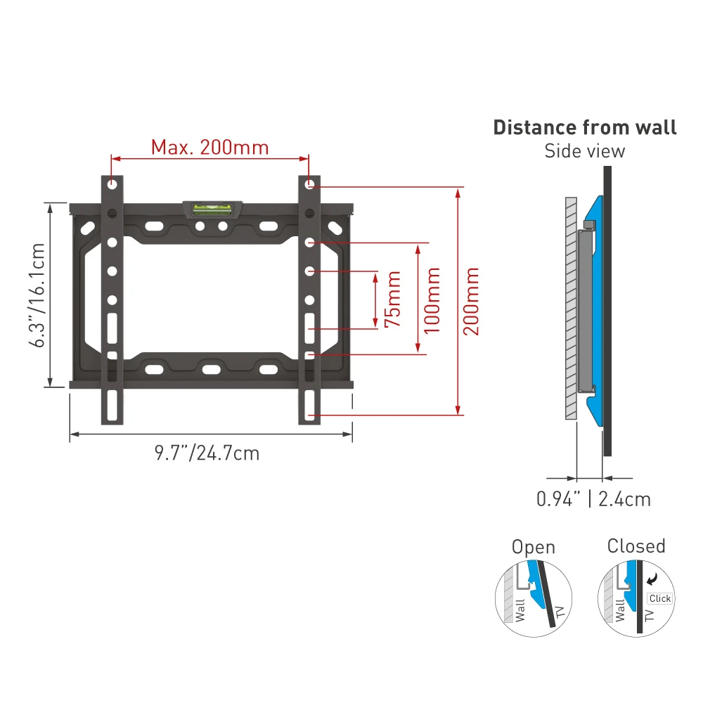 Suport fixat pe perete barkan e202+, negru 5