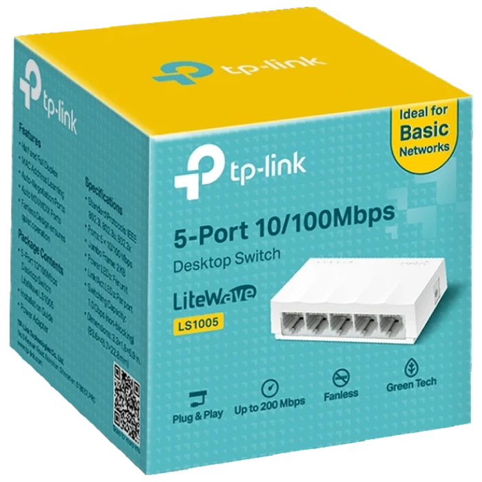 Сетевой коммутатор tp-link ls1005, 5x 10/100 мбит/с 7