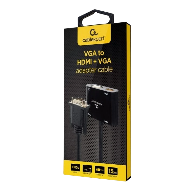 Adaptor cablexpert a-vga-hdmi-02, vga d-sub (m) - hdmi (f) + vga, 0.15 m, negru 9
