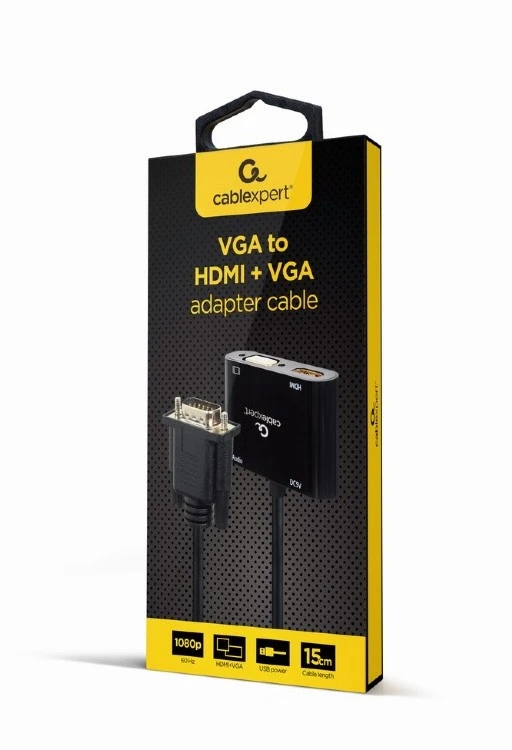 Adaptor cablexpert a-vga-hdmi-02, vga d-sub (m) - hdmi (f) + vga, 0.15 m, negru 3
