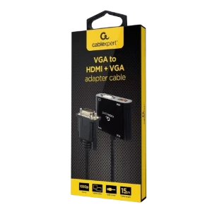 Adaptor cablexpert a-vga-hdmi-02, vga d-sub (m) - hdmi (f) + vga, 0.15 m, negru Thumbnail 9