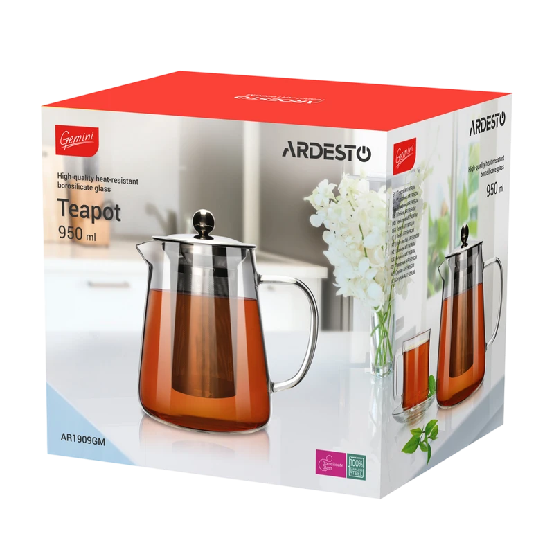 Ceainic cu infuzor ardesto ar1909gm, 0,95l, transparent 2