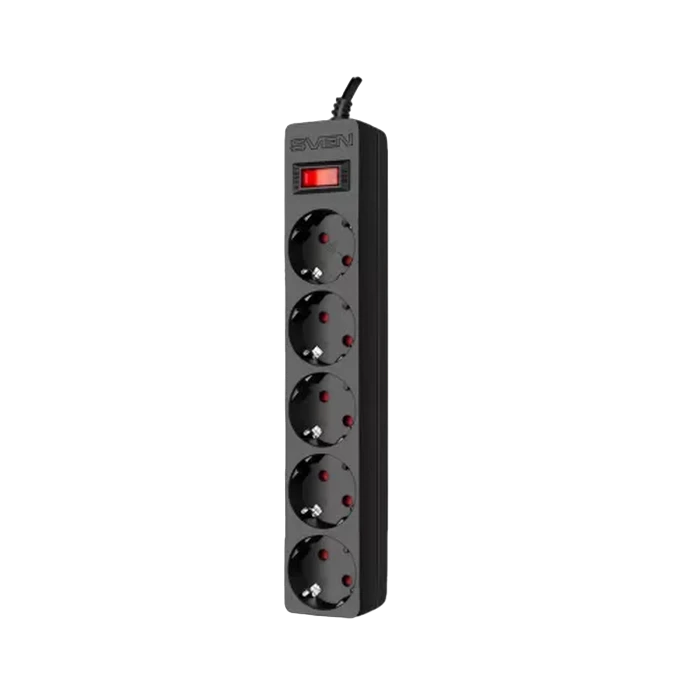 Сетевой фильтр sven sf-05e, 5 розеток, 1м, чёрный 4