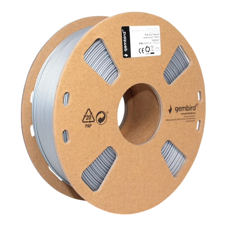 Нить для 3d-принтера gembird 3dp-pla+1.75-02-s, pla+, серебро, 1.75 мм, 1кг 2