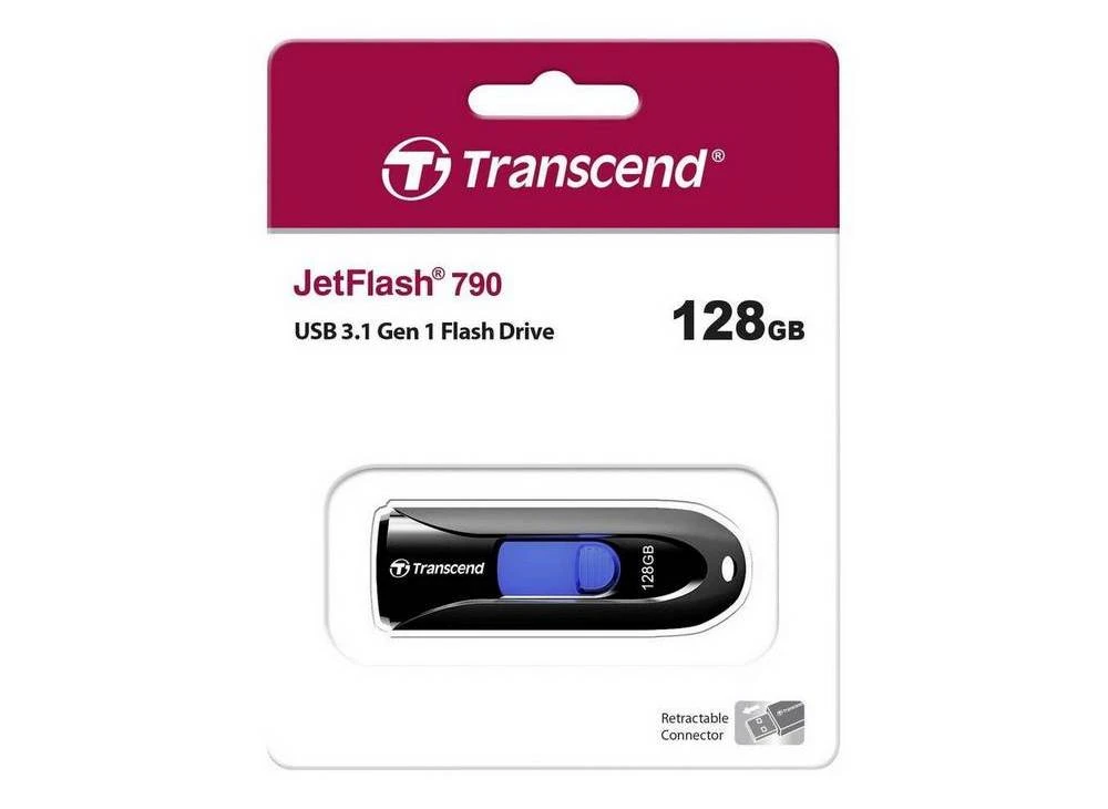 Usb flash накопитель transcend jetflash 790, 128гб, чёрный/синий 8
