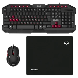 Set tastatură + mouse + mouse pad sven gs-9200, cu fir, negru/rosu