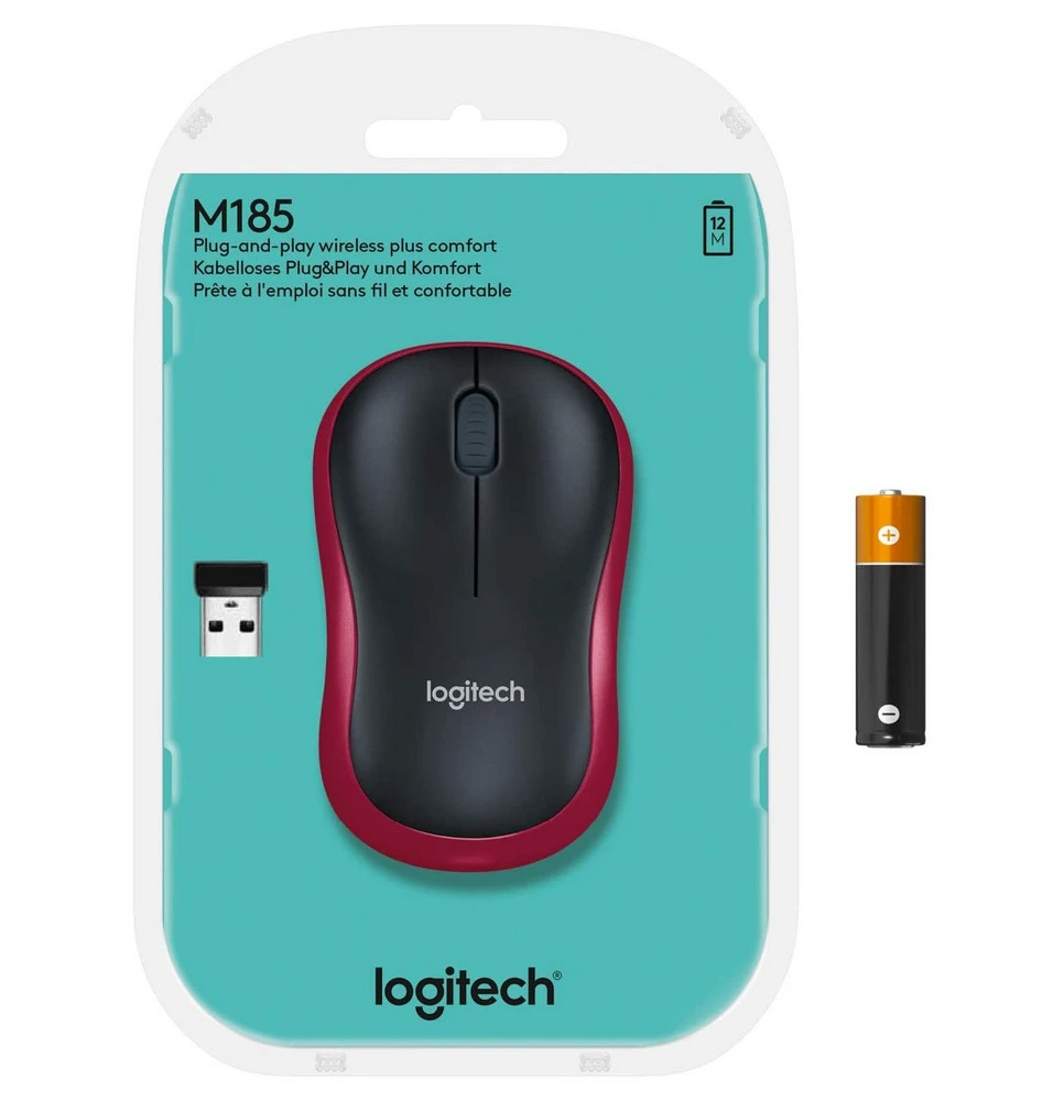 Беcпроводная мышь logitech m185, красный 8