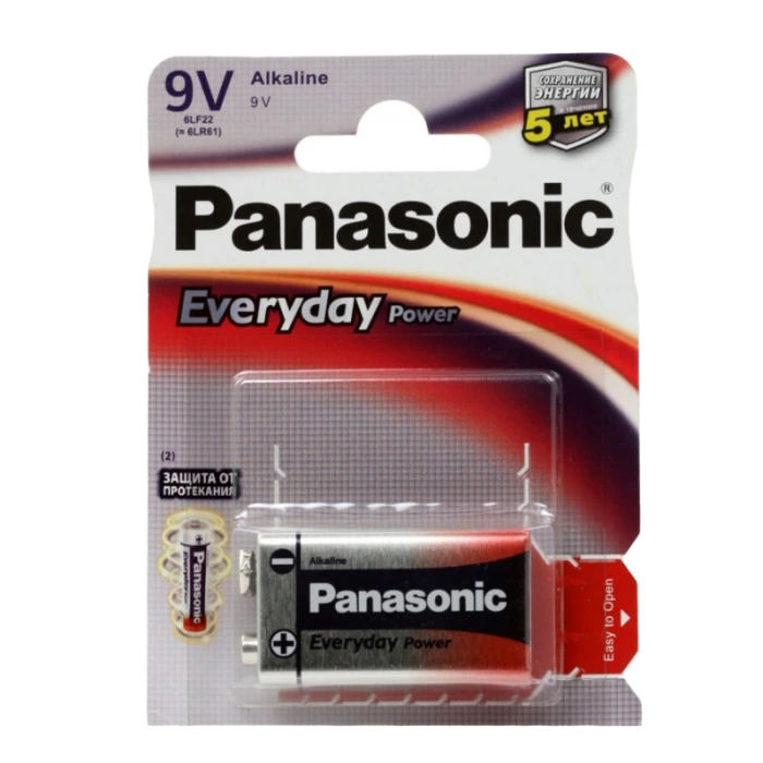 Прямоугольная батарея panasonic 6lf22ree/6lr61ree, крона, 1шт. 2