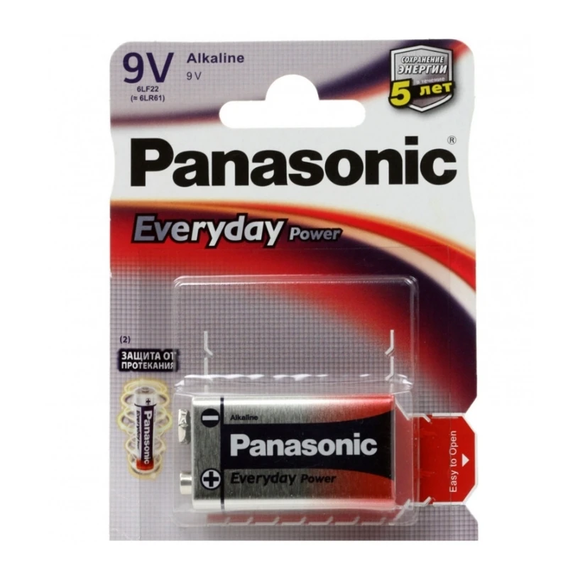 Прямоугольная батарея panasonic 6lf22ree/6lr61ree, крона, 1шт. 2