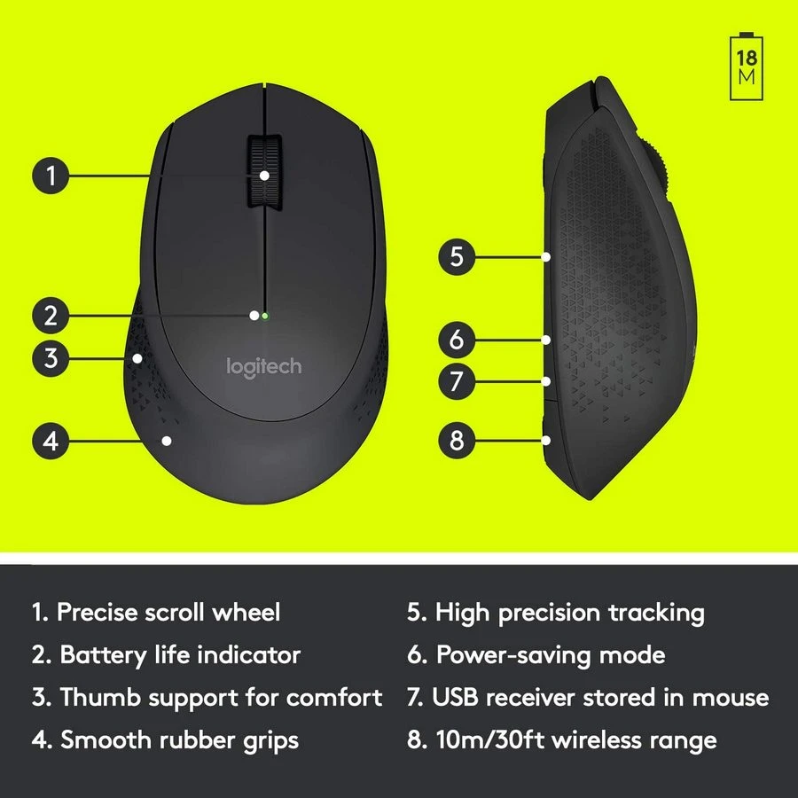 Беcпроводная мышь logitech m330 silent plus, чёрный 16