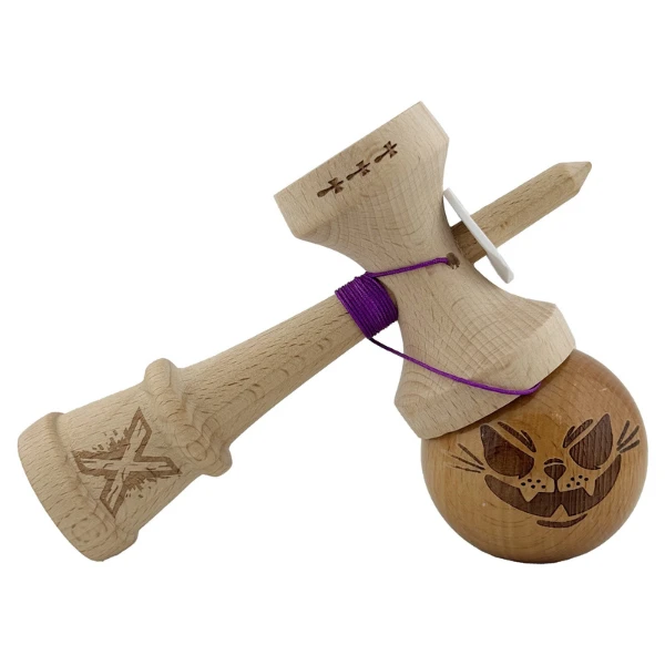 «kendama super sticky x original», rulment metalic, ața 62/65 cm, king size 7.5 x 6 x 18 cm, motan nebun 9
