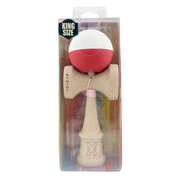 "kendama x original", profesionala, flippy, rulment metalic, ața 55 cm, cupe mari, 7 x 6 x 18 cm, alb-roșu 3