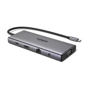 Ugreen hub 11в1 type-c на hdmi 4k@60hz + vga + 2×usb-c 3.2 + usb-a 3.2 + usb-a 3.0 + sd/tf + gigabit rj45 + 3.5 мм + pd 100w | cm639