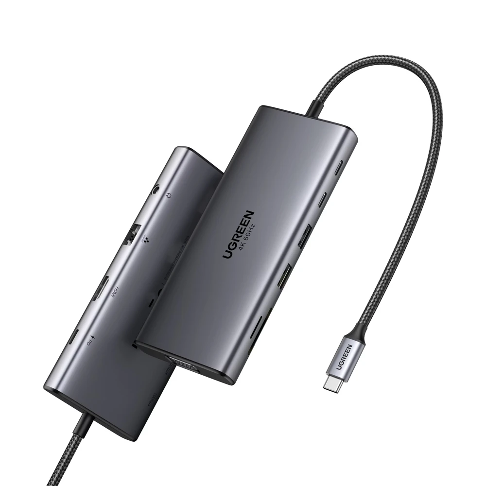 Ugreen hub 11в1 type-c на hdmi 4k@60hz + vga + 2×usb-c 3.2 + usb-a 3.2 + usb-a 3.0 + sd/tf + gigabit rj45 + 3.5 мм + pd 100w | cm639 2
