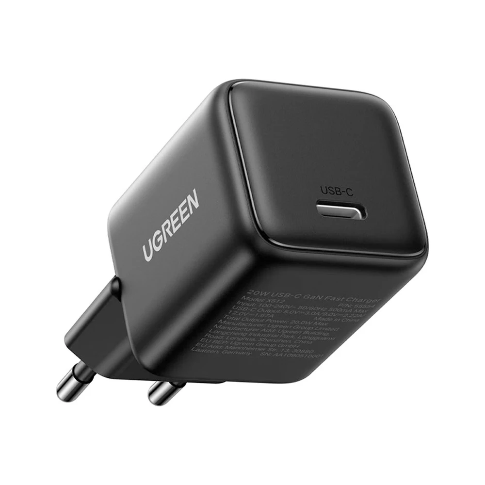 Сетевое зарядное устройство ugreen gan type-c 3a 30w qc4.0 x513, черное 3