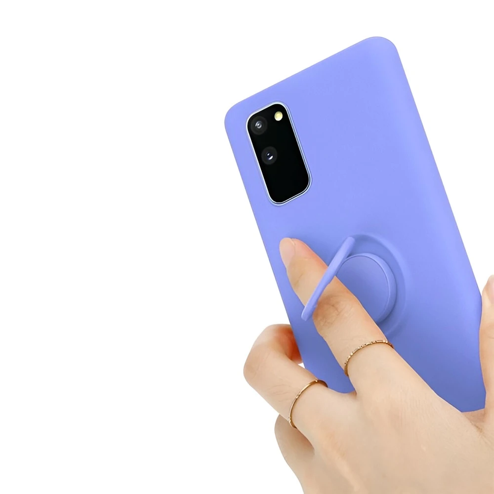 Чехол с кольцом из жидкого силикона для samsung a20, синий 2
