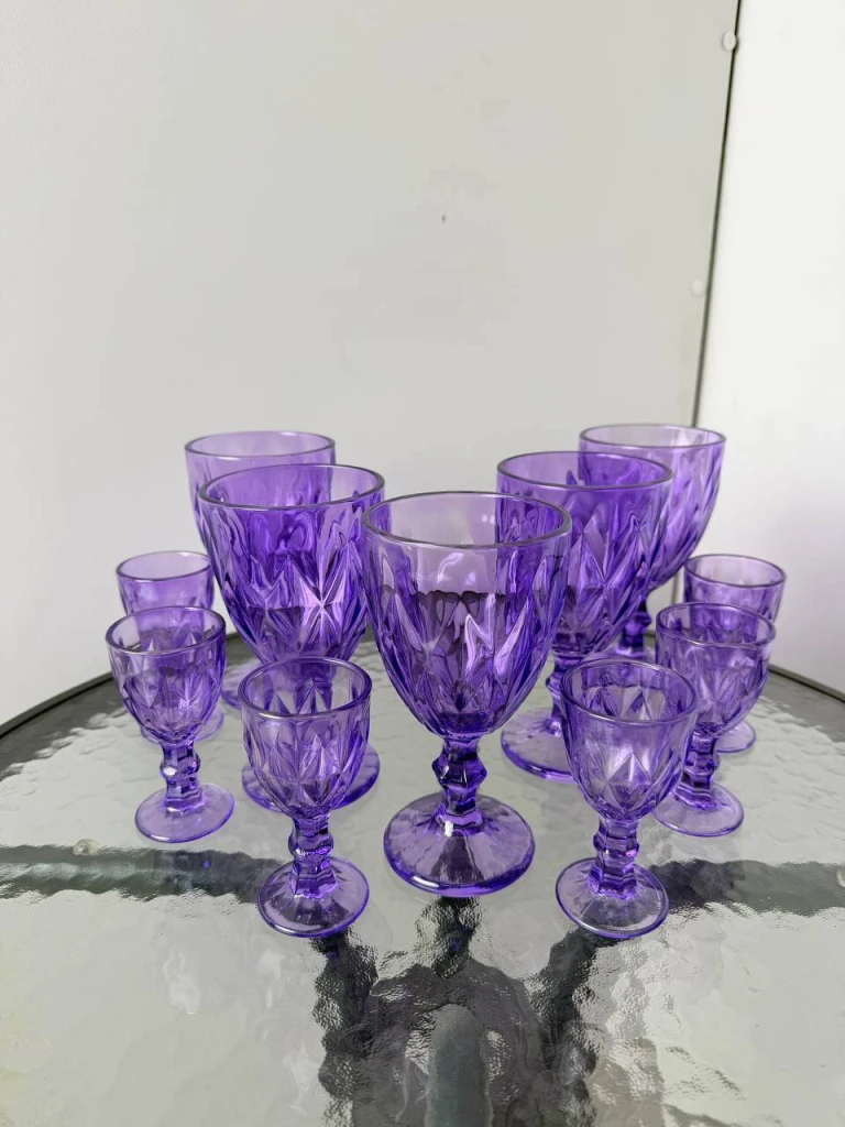 Set pahare cu picior  12 buc, culoare mov, 320 ml+ 50 ml (blb-003) 2